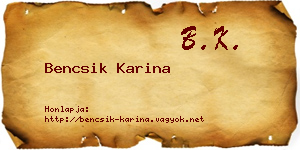Bencsik Karina névjegykártya